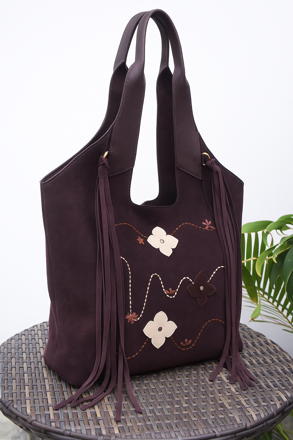 Blossom Trail Suede Tote Bag