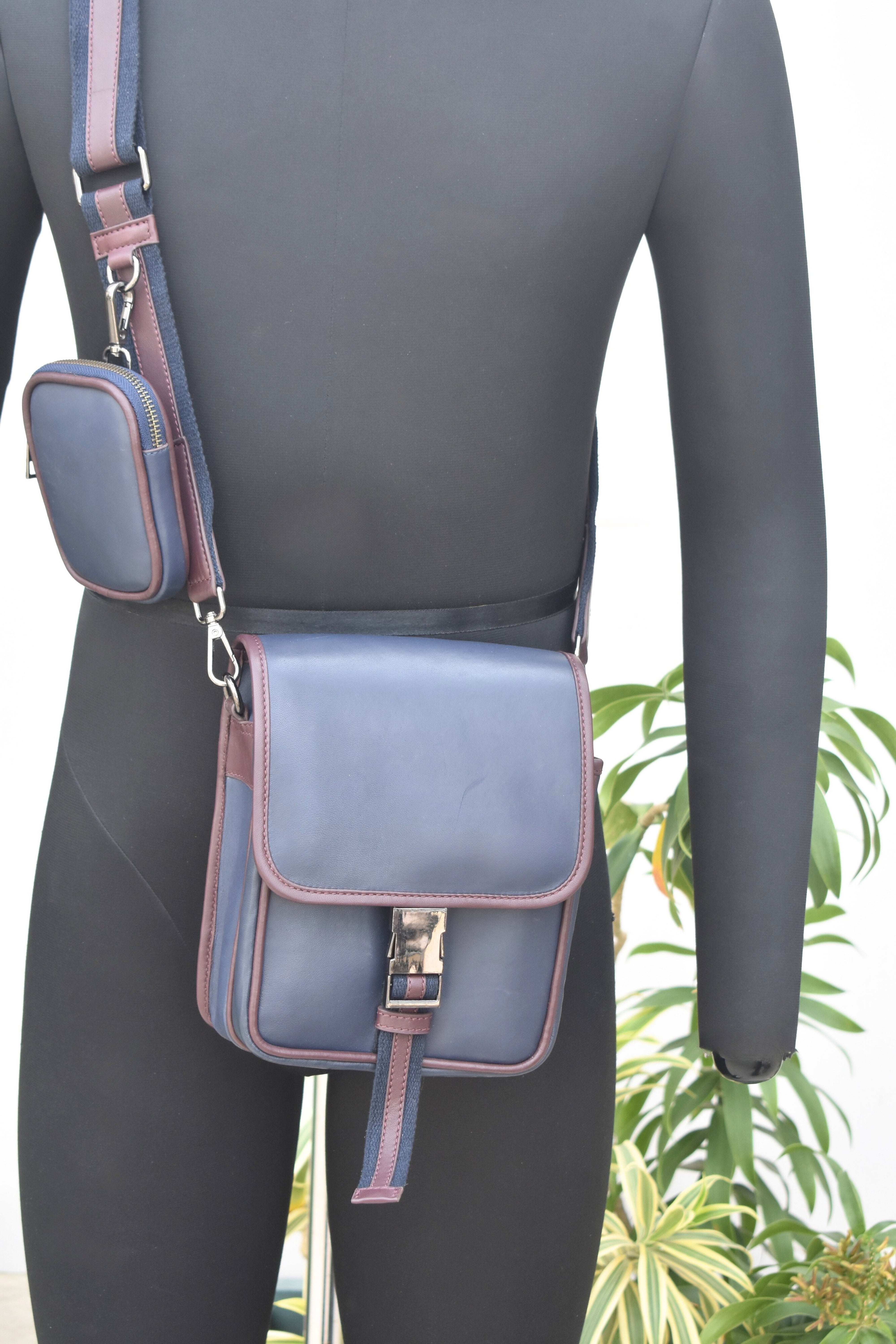 Premium Leather Messenger Bag with Mini Pouch