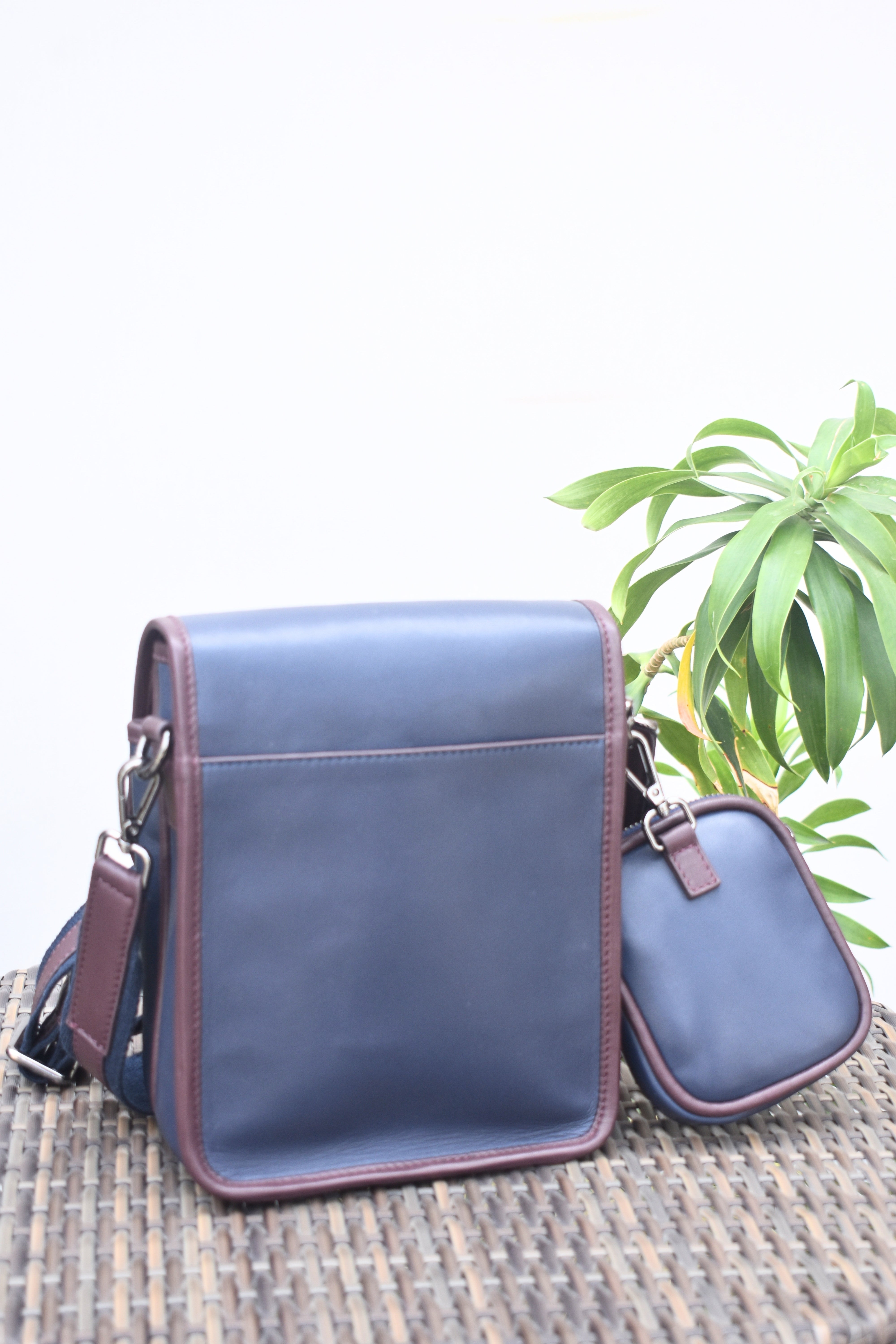 Premium Leather Messenger Bag with Mini Pouch