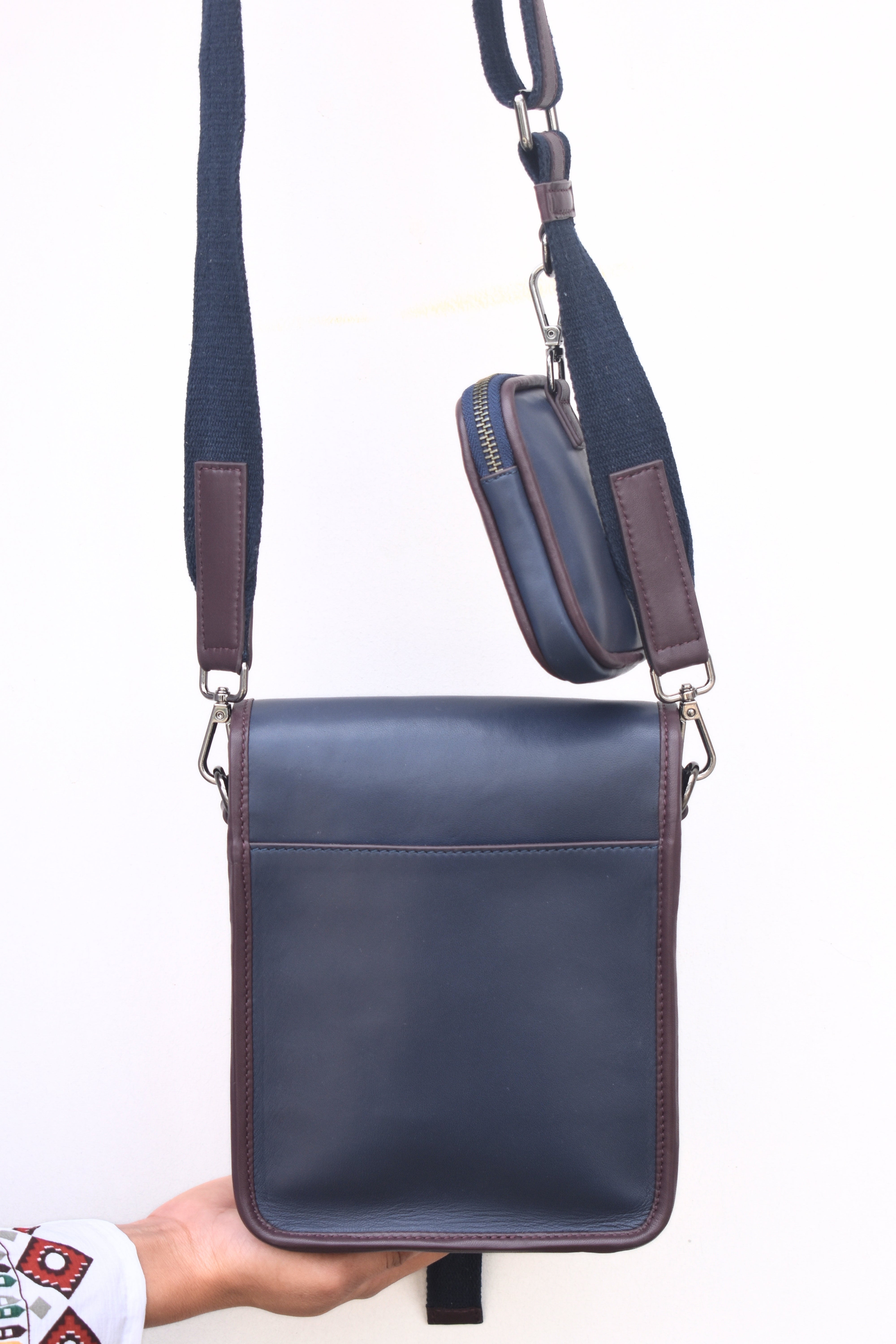 Premium Leather Messenger Bag with Mini Pouch