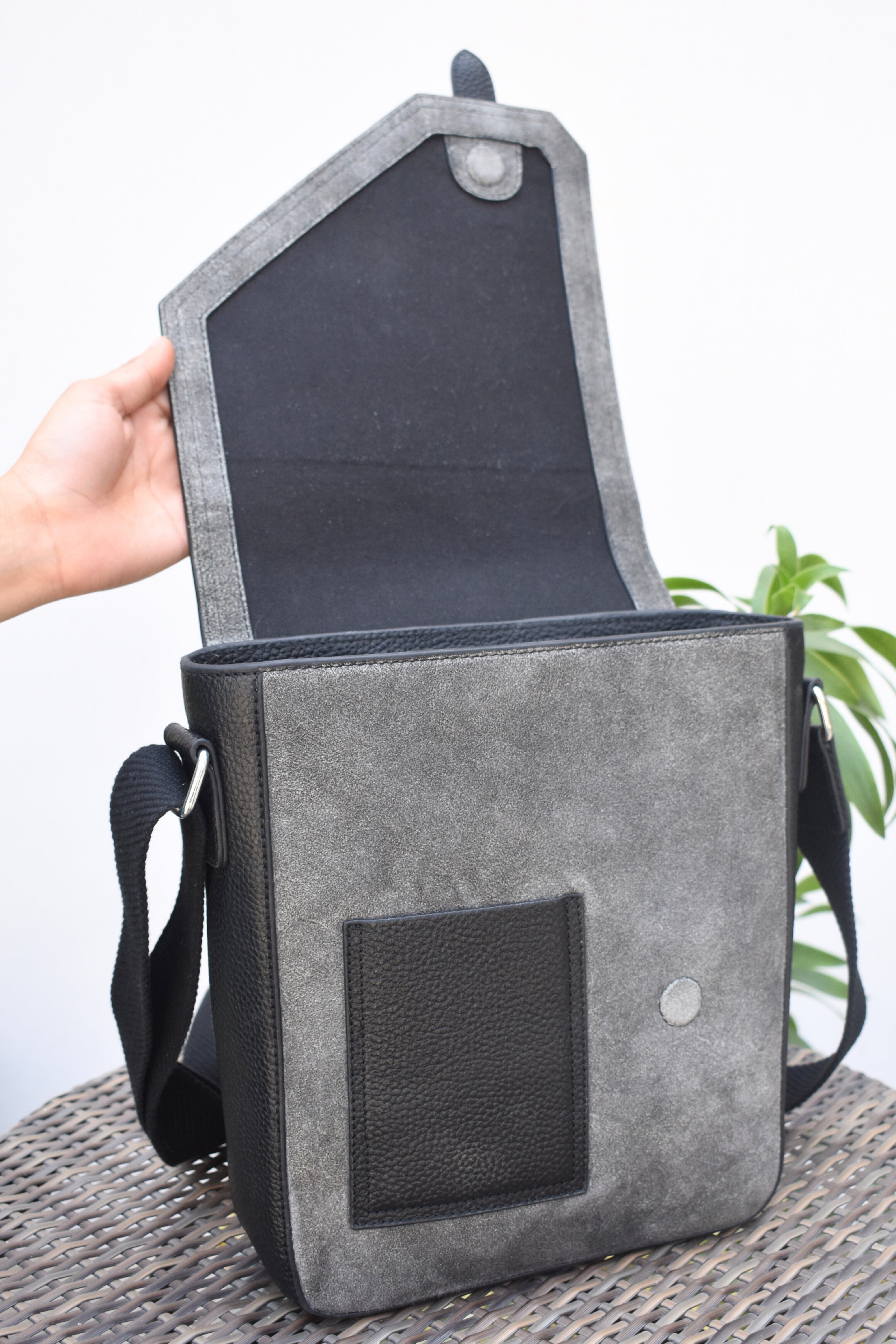 Vintage Grey Leather Messenger Bag