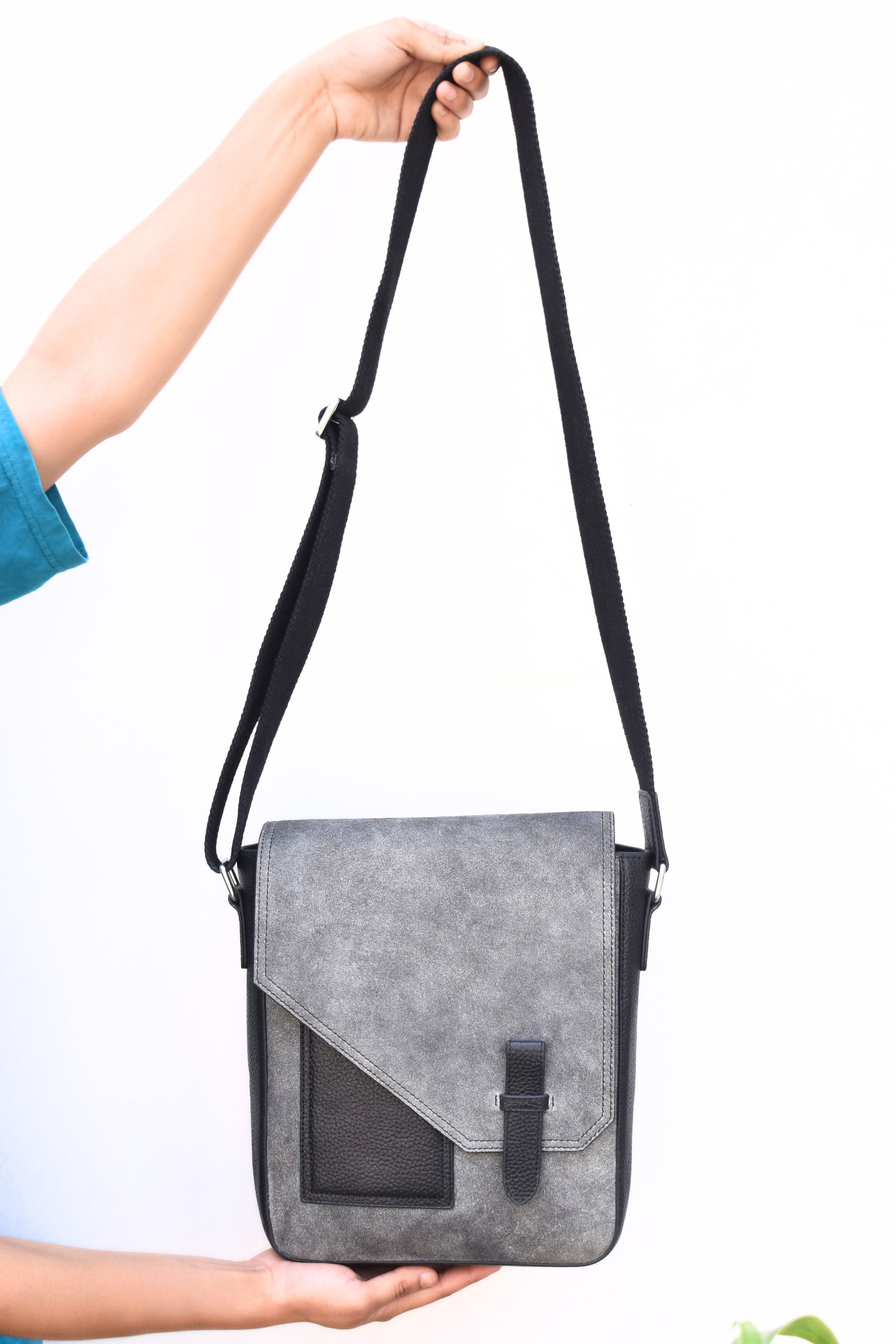 Vintage Grey Leather Messenger Bag
