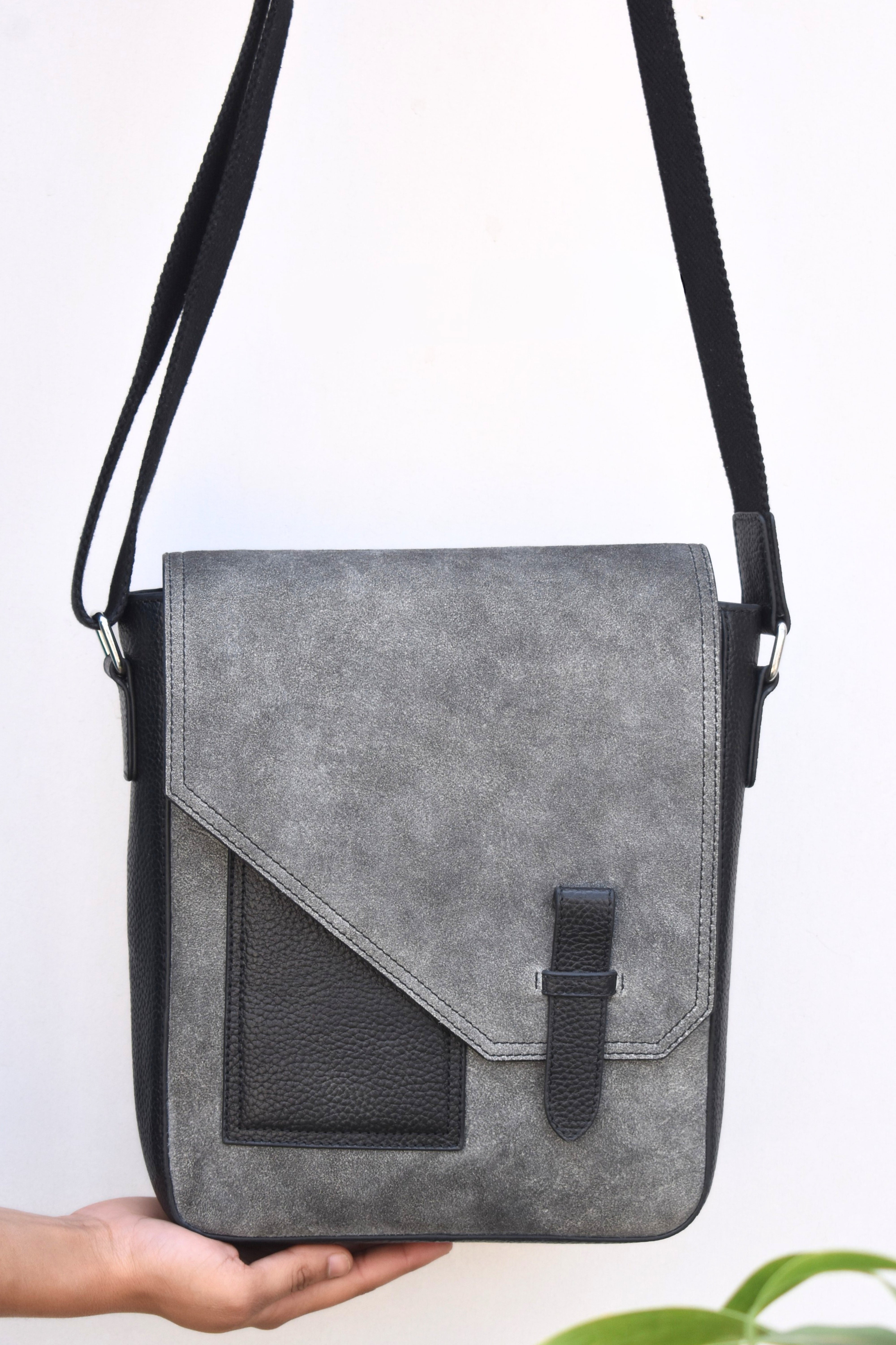 Vintage Grey Leather Messenger Bag
