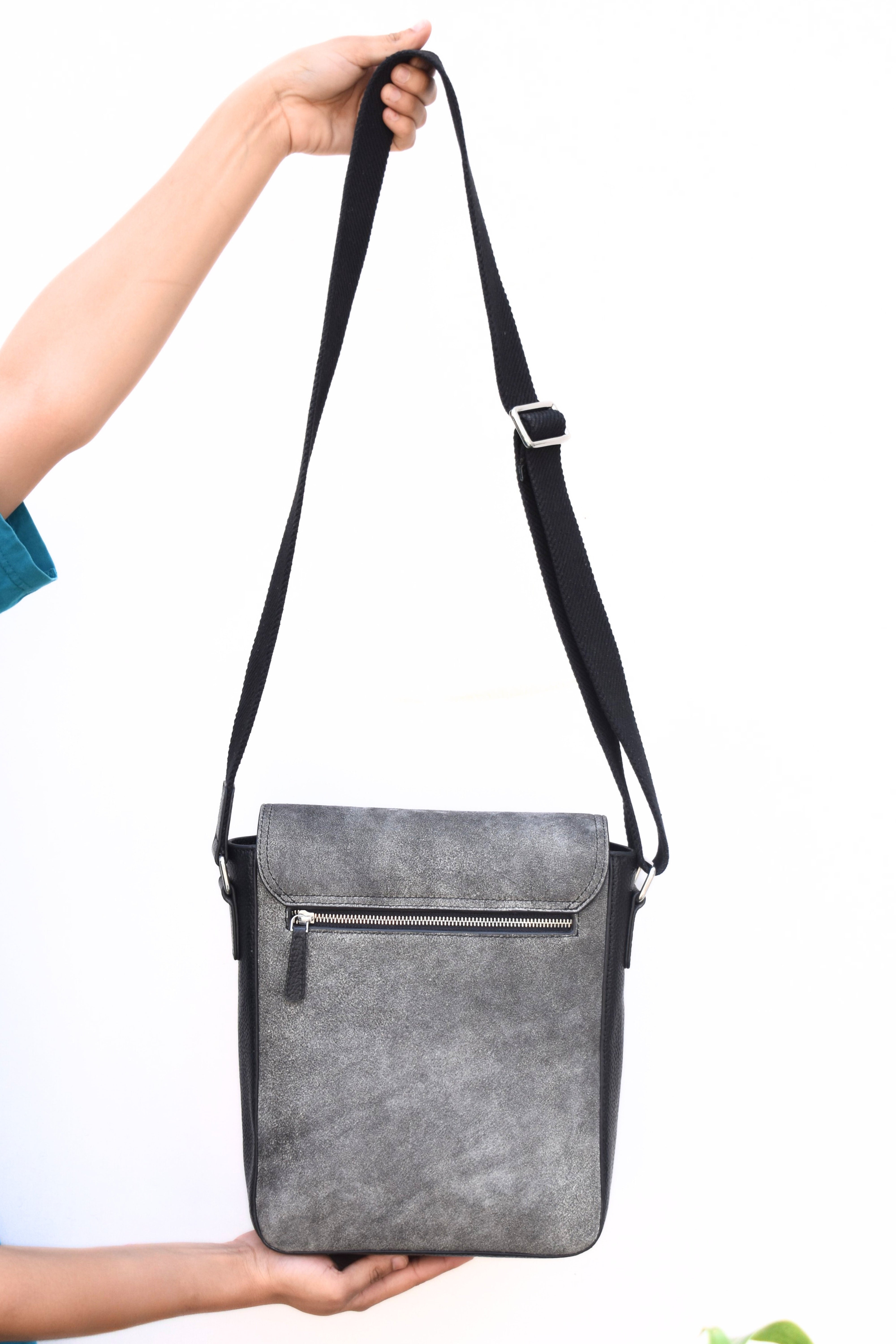 Vintage Grey Leather Messenger Bag