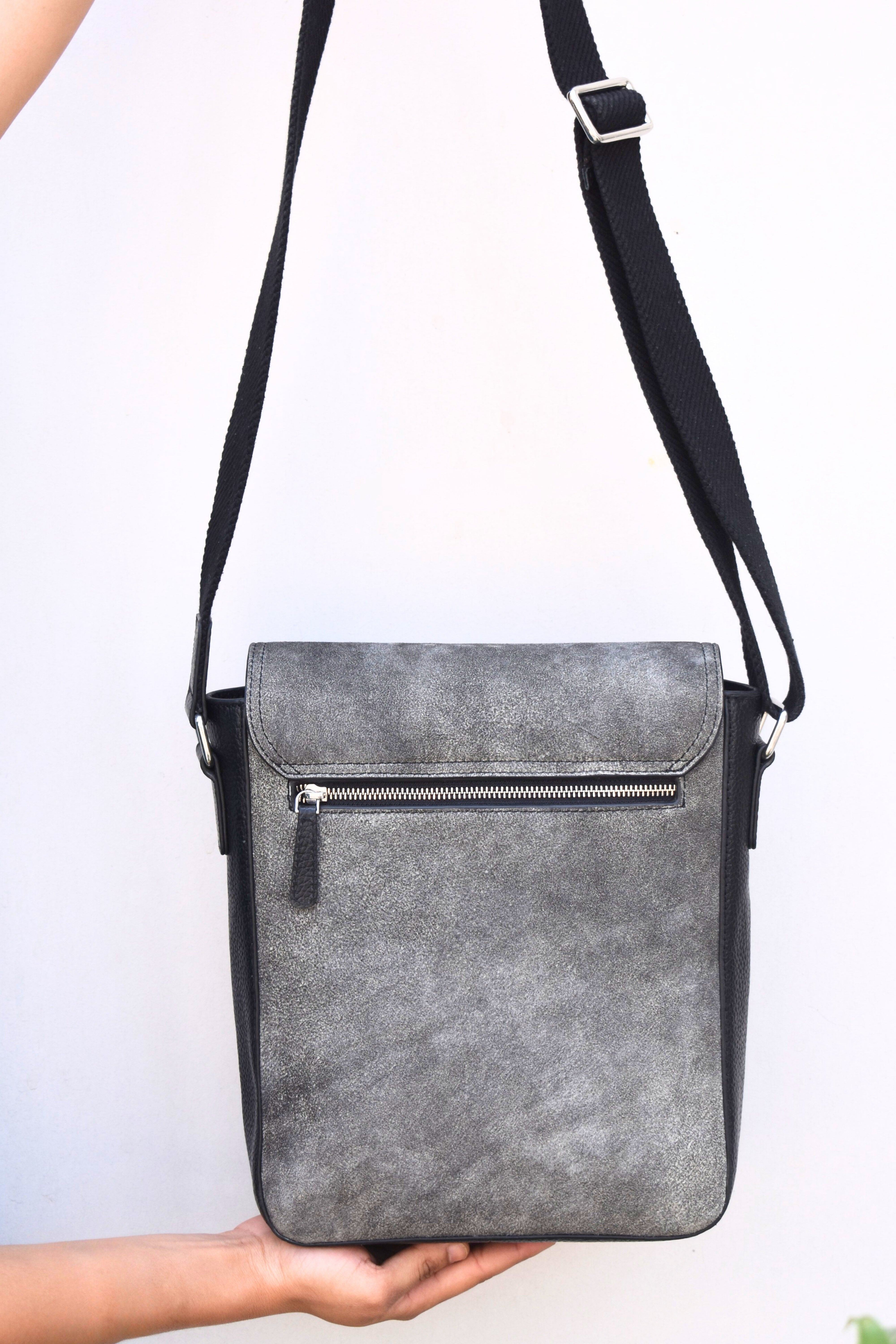 Vintage Grey Leather Messenger Bag