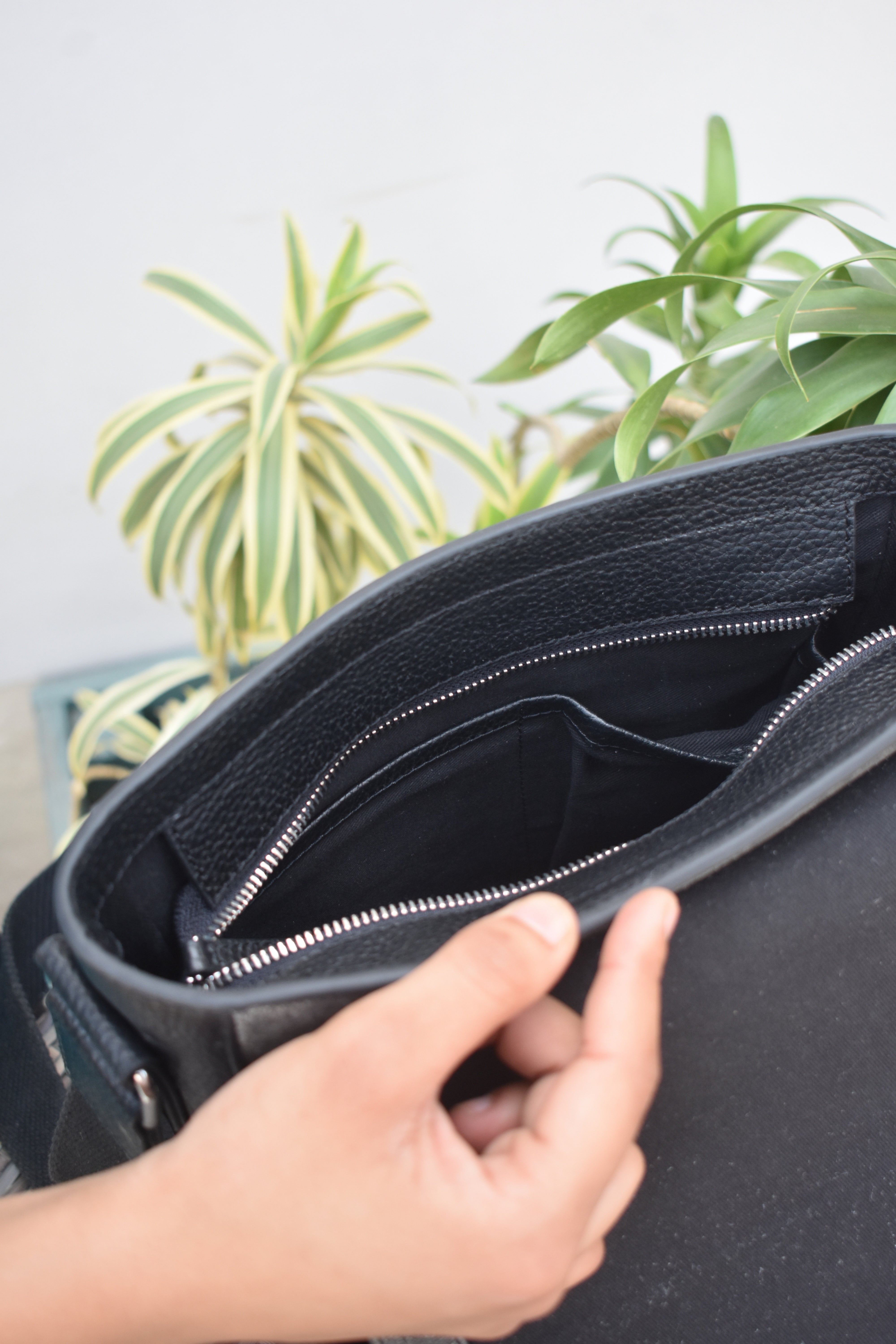 Vintage Grey Leather Messenger Bag