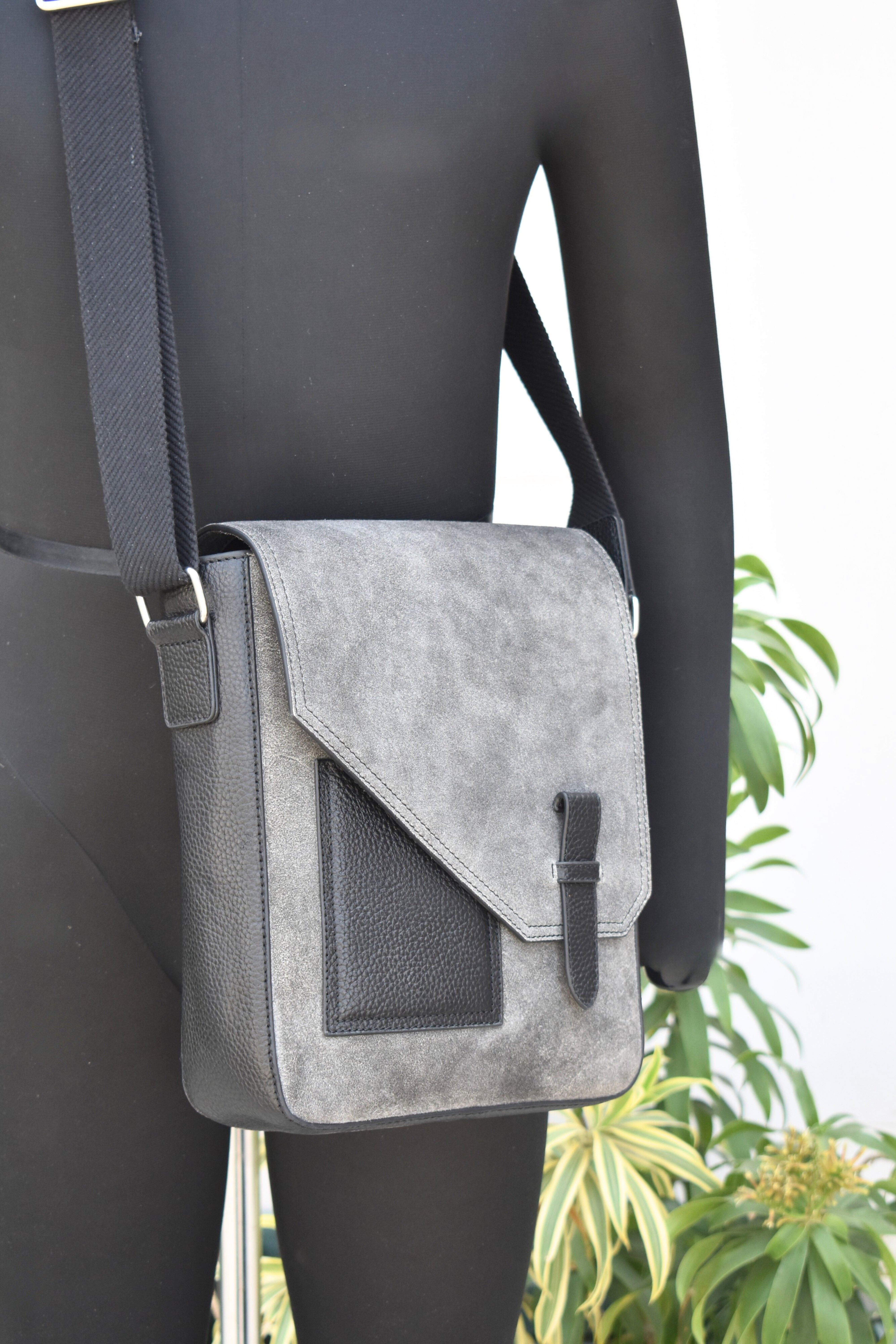 Vintage Grey Leather Messenger Bag