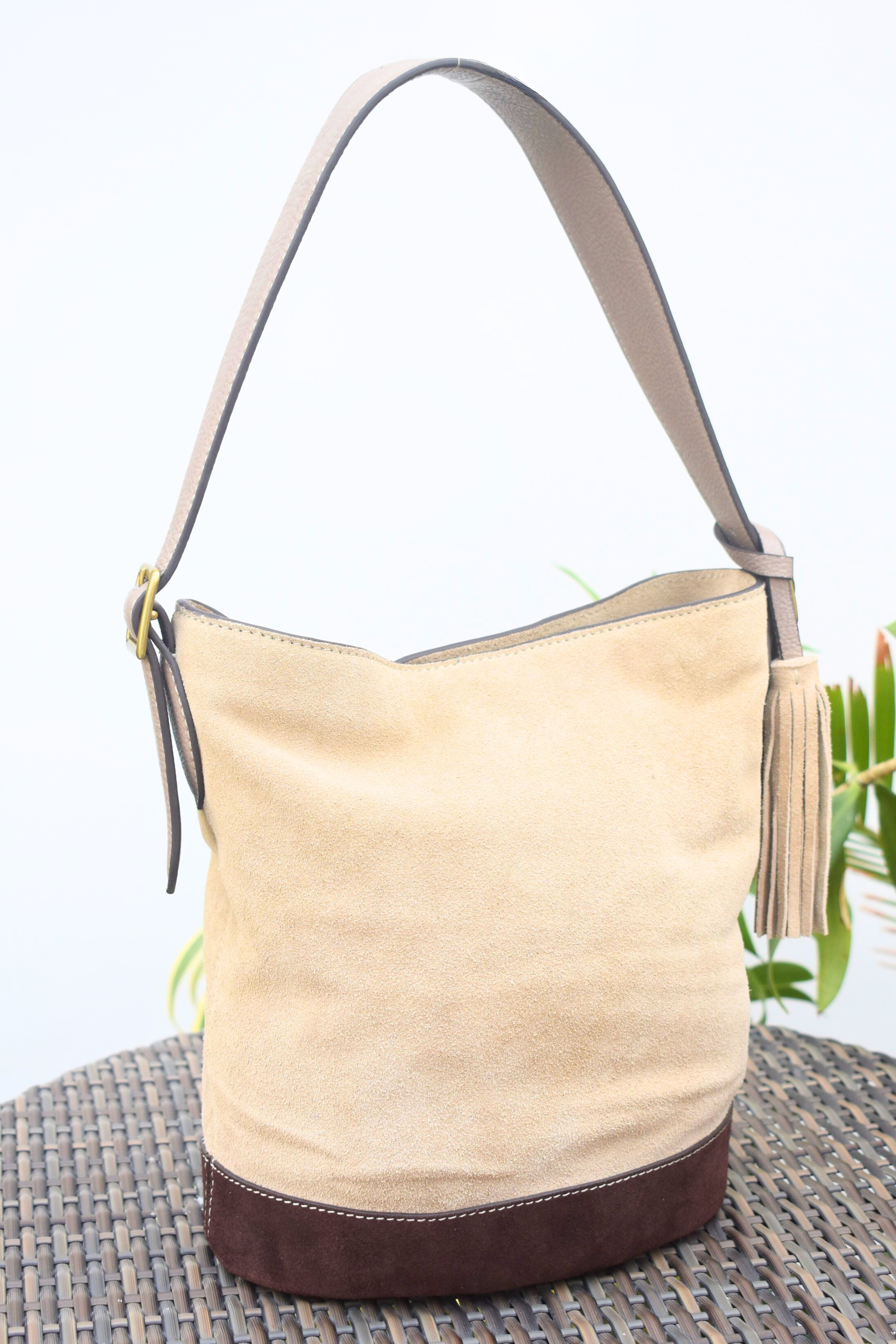 Blush Bloom Suede Bucket Bag