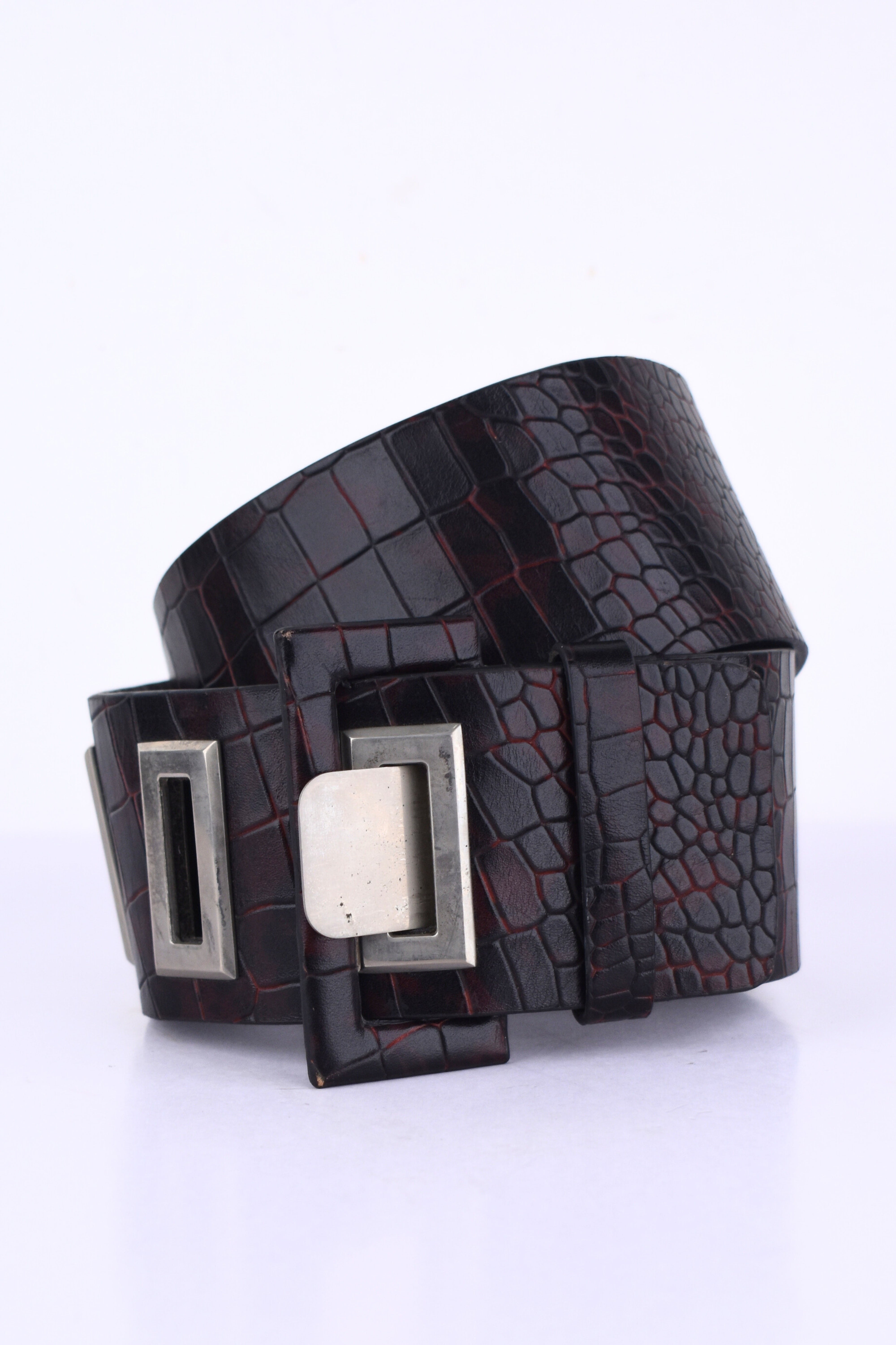 Obsidian Eclipse Croc-Embossed Waist Belt