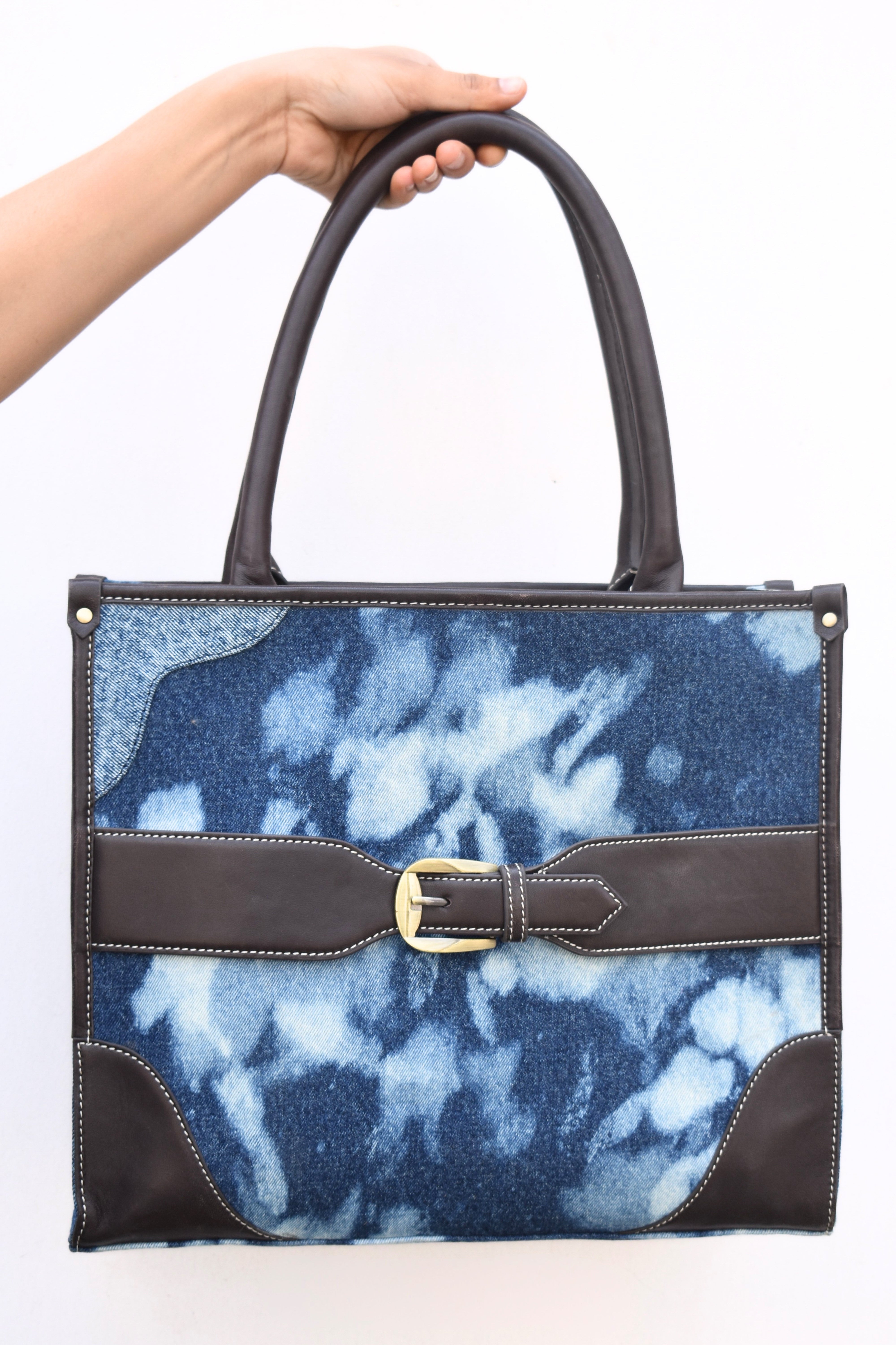 Denim & Leather Tote Bag