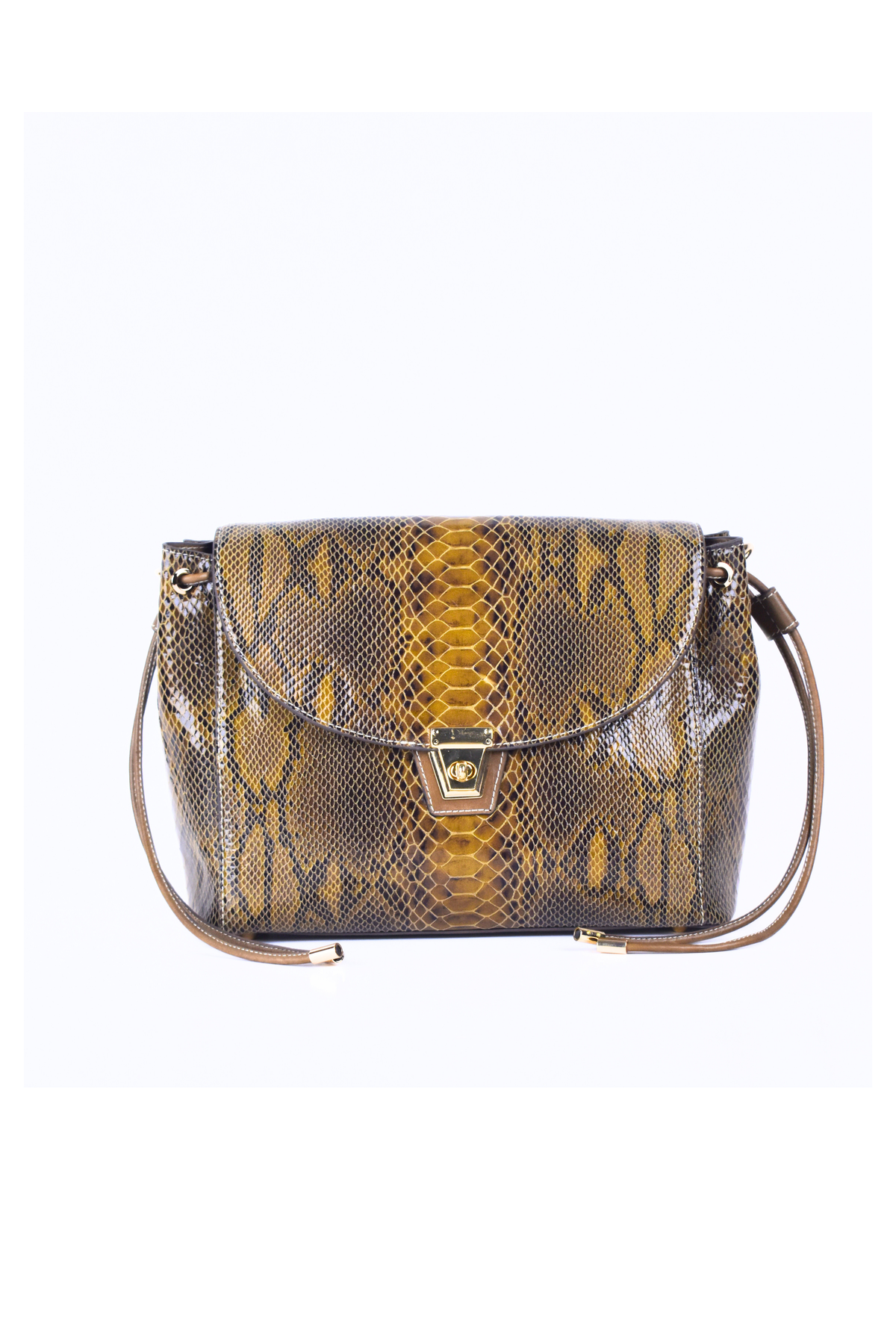 Snake Foil Leather Flap Shoulder Bag