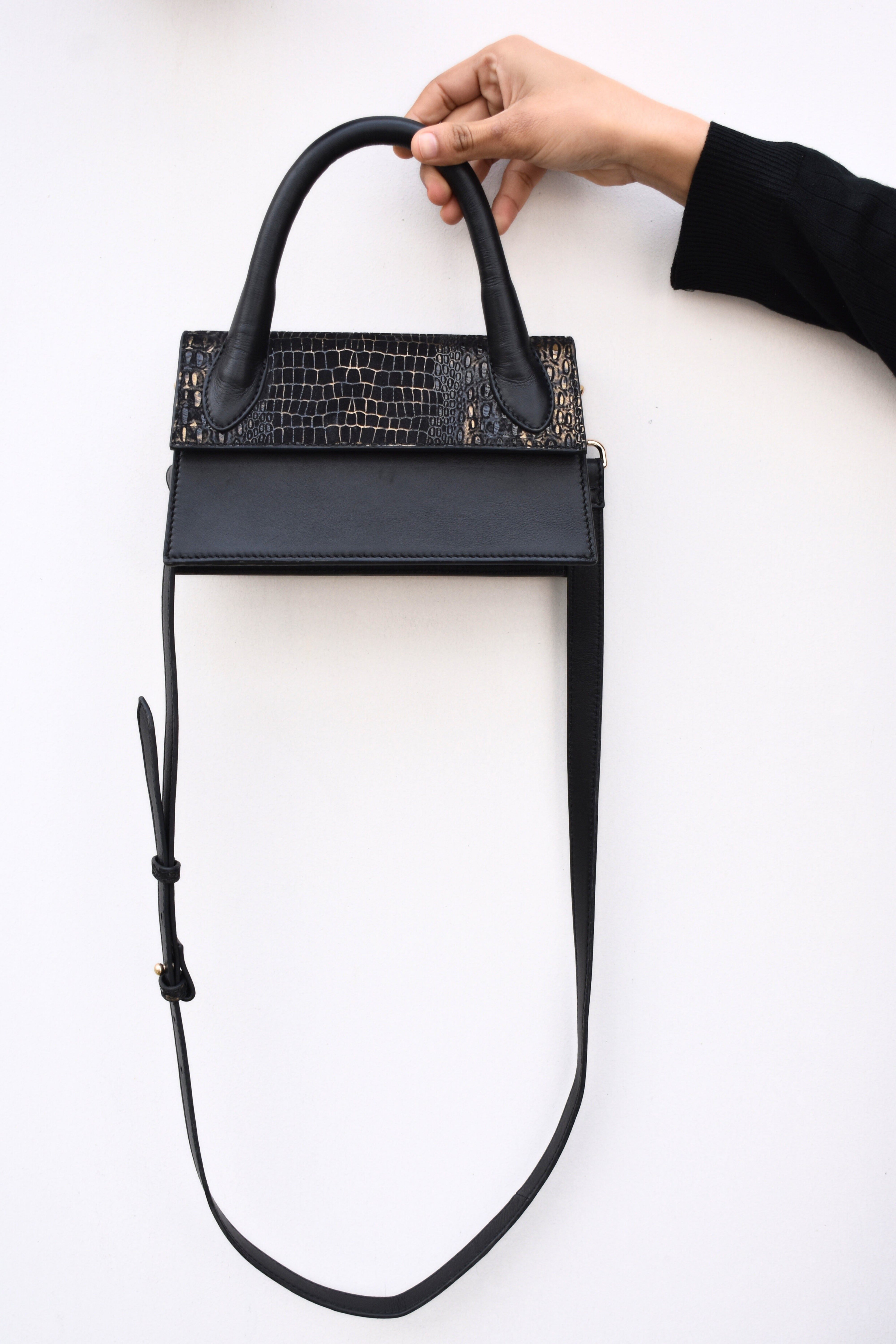 Croc-Embossed Leather Handbag