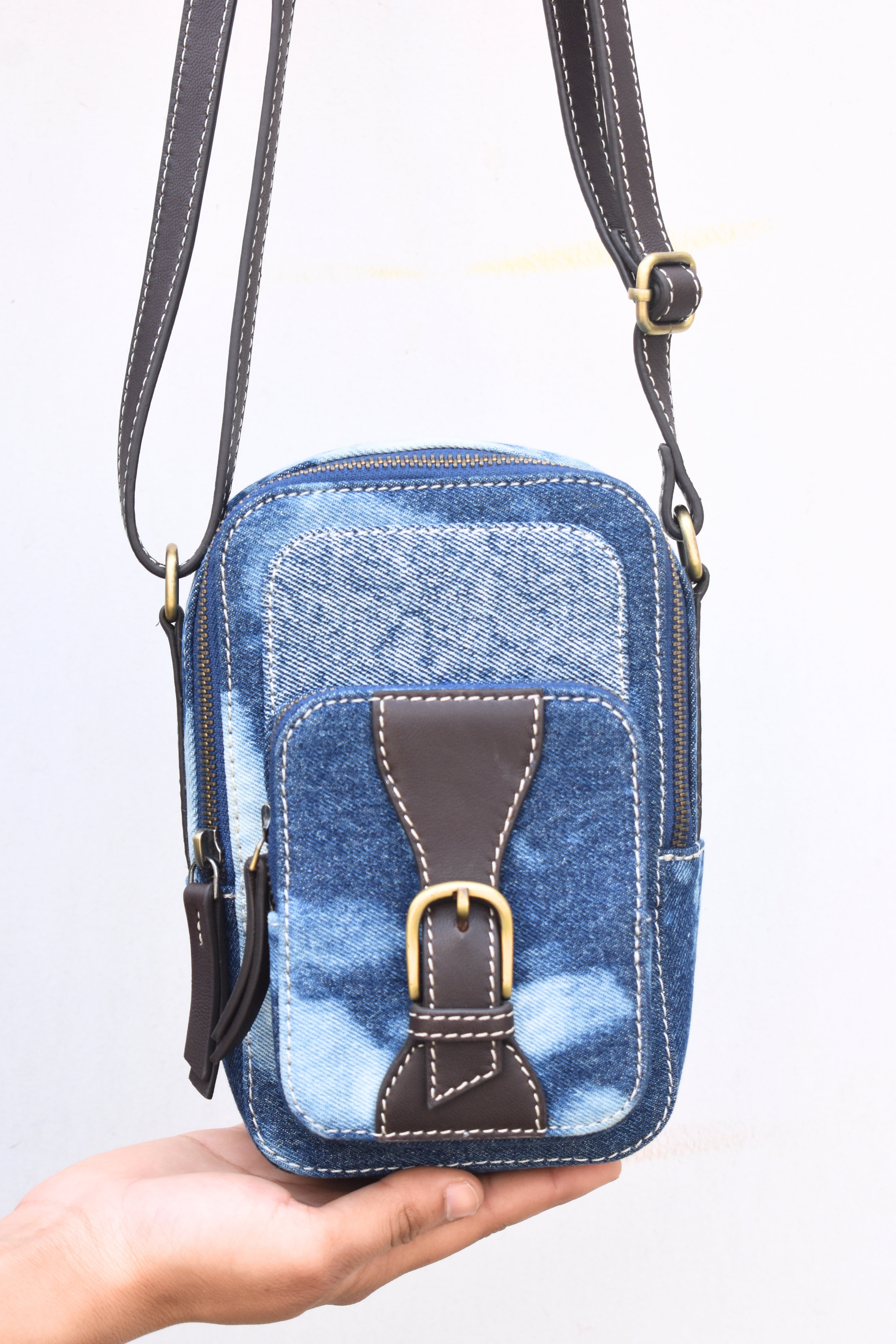 Denim & Leather CrossBody  Bag
