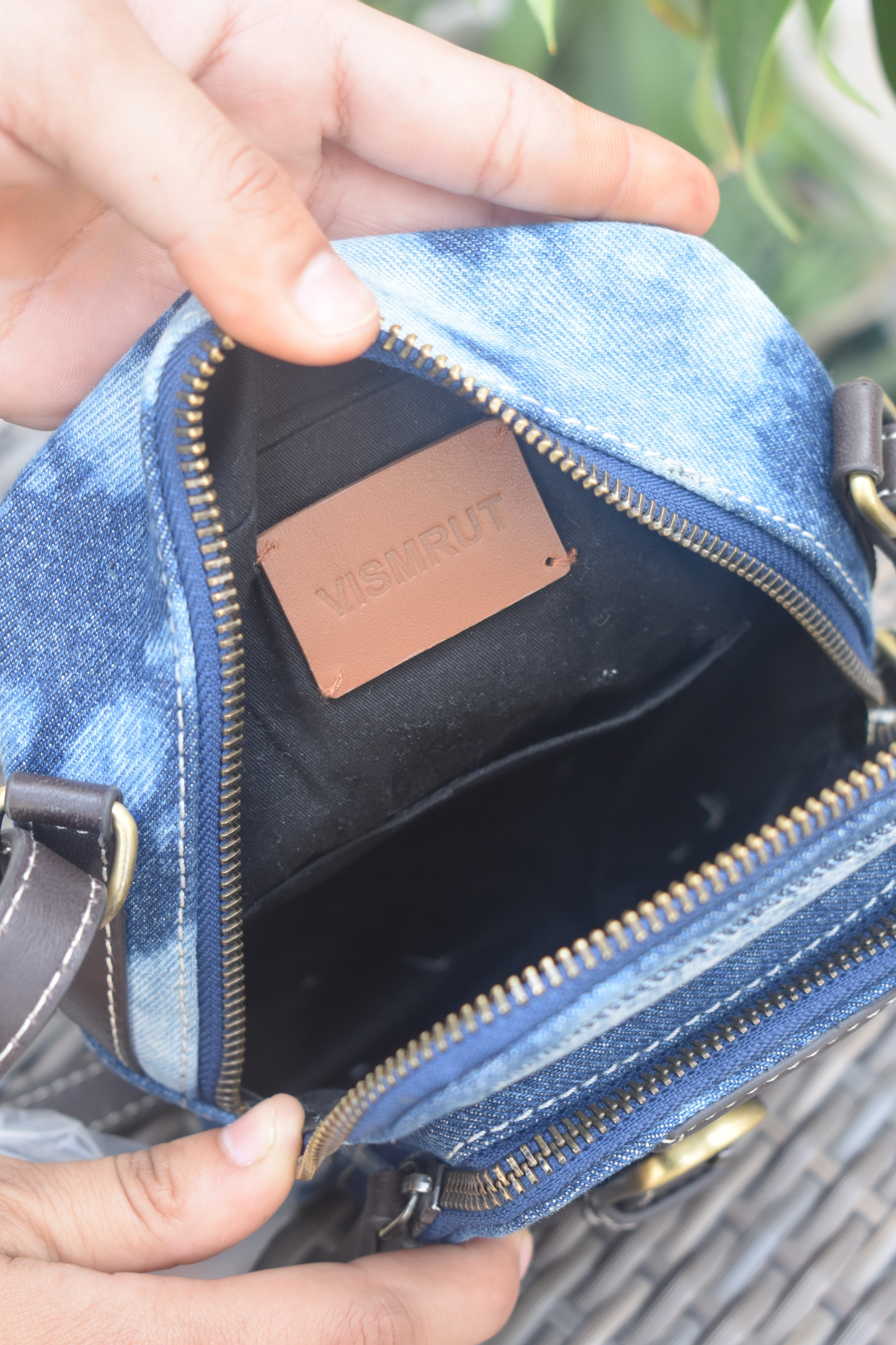 Denim & Leather CrossBody  Bag
