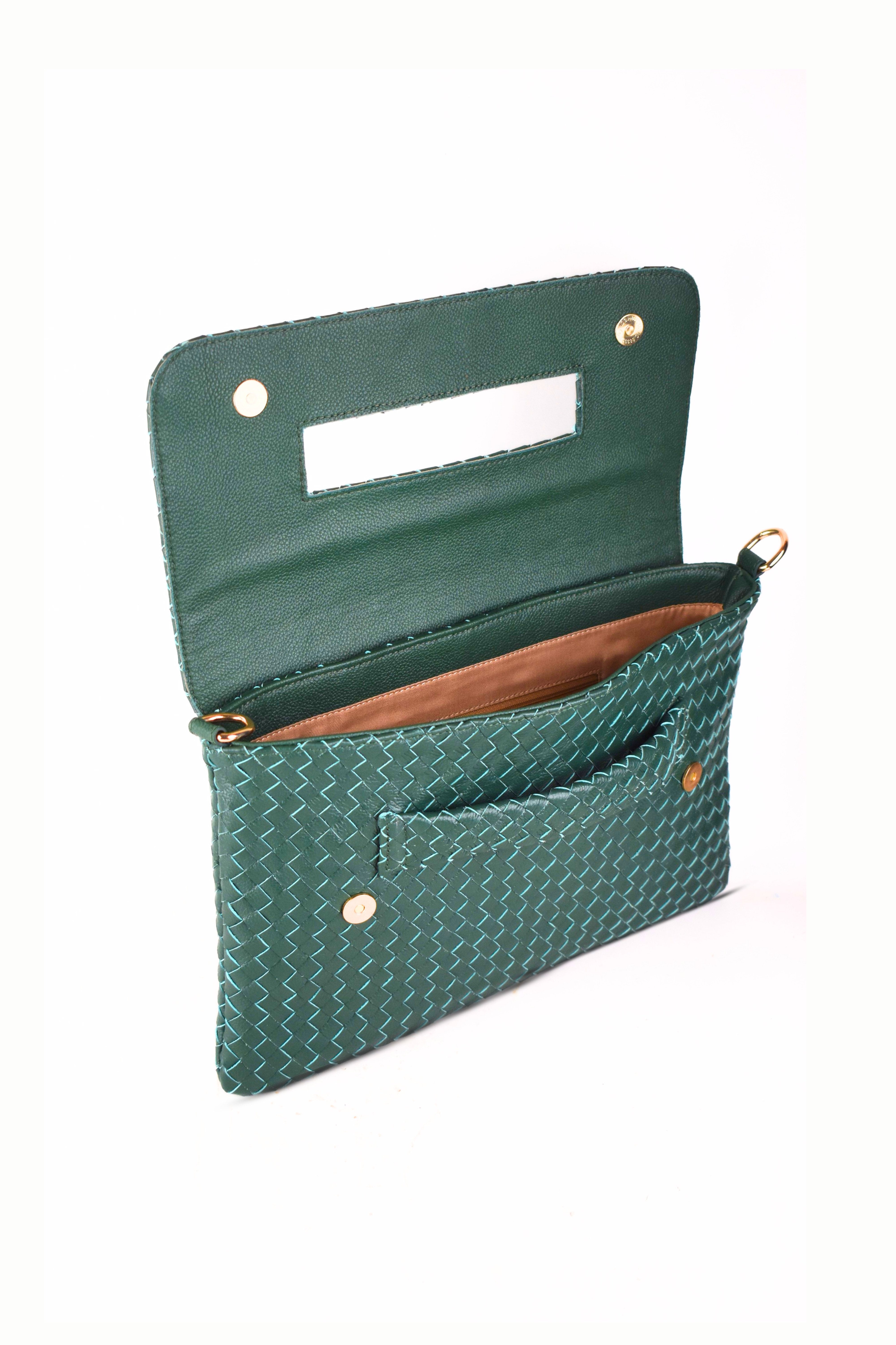 Woven Leather Handheld Crossbody Bag