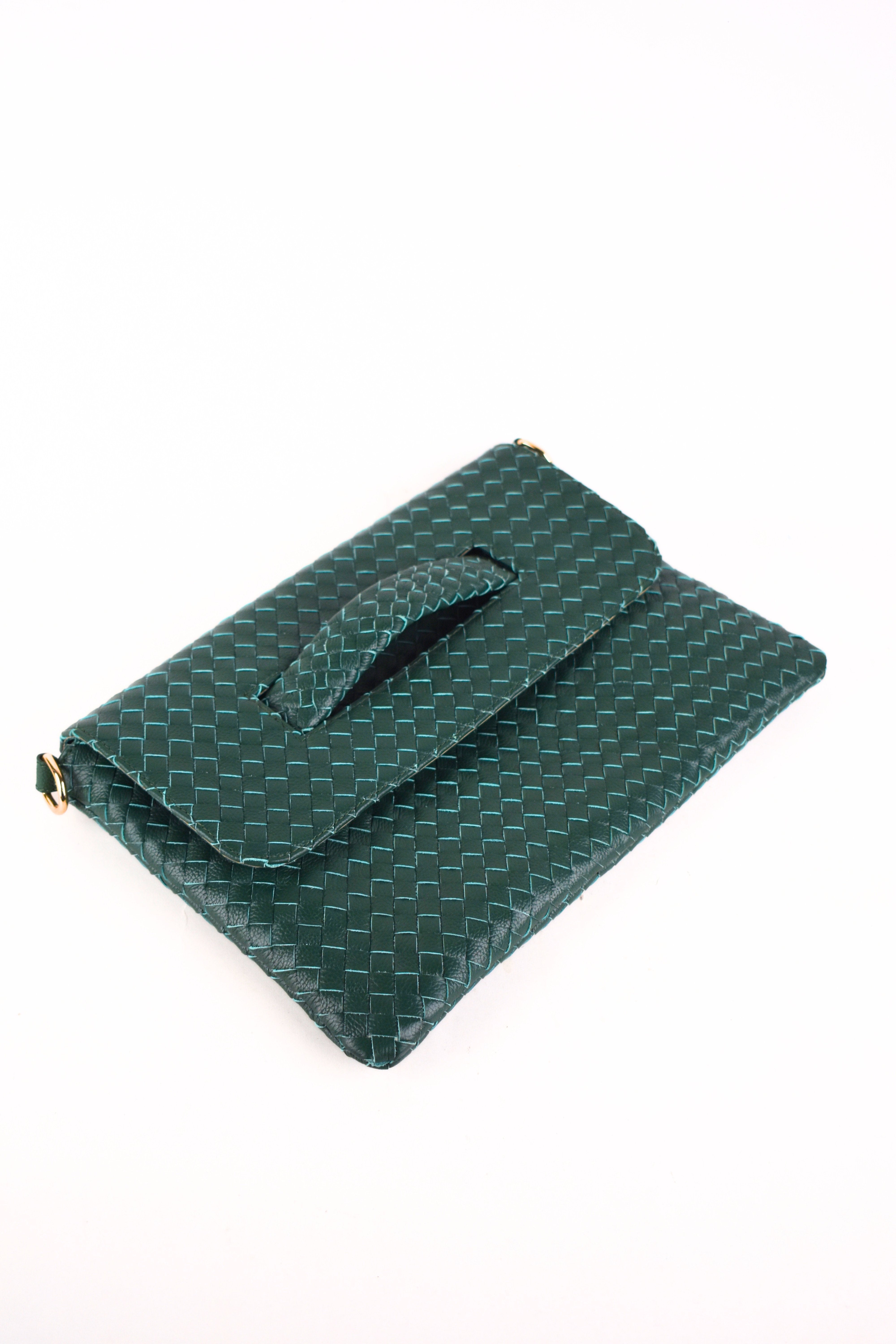 Woven Leather Handheld Crossbody Bag
