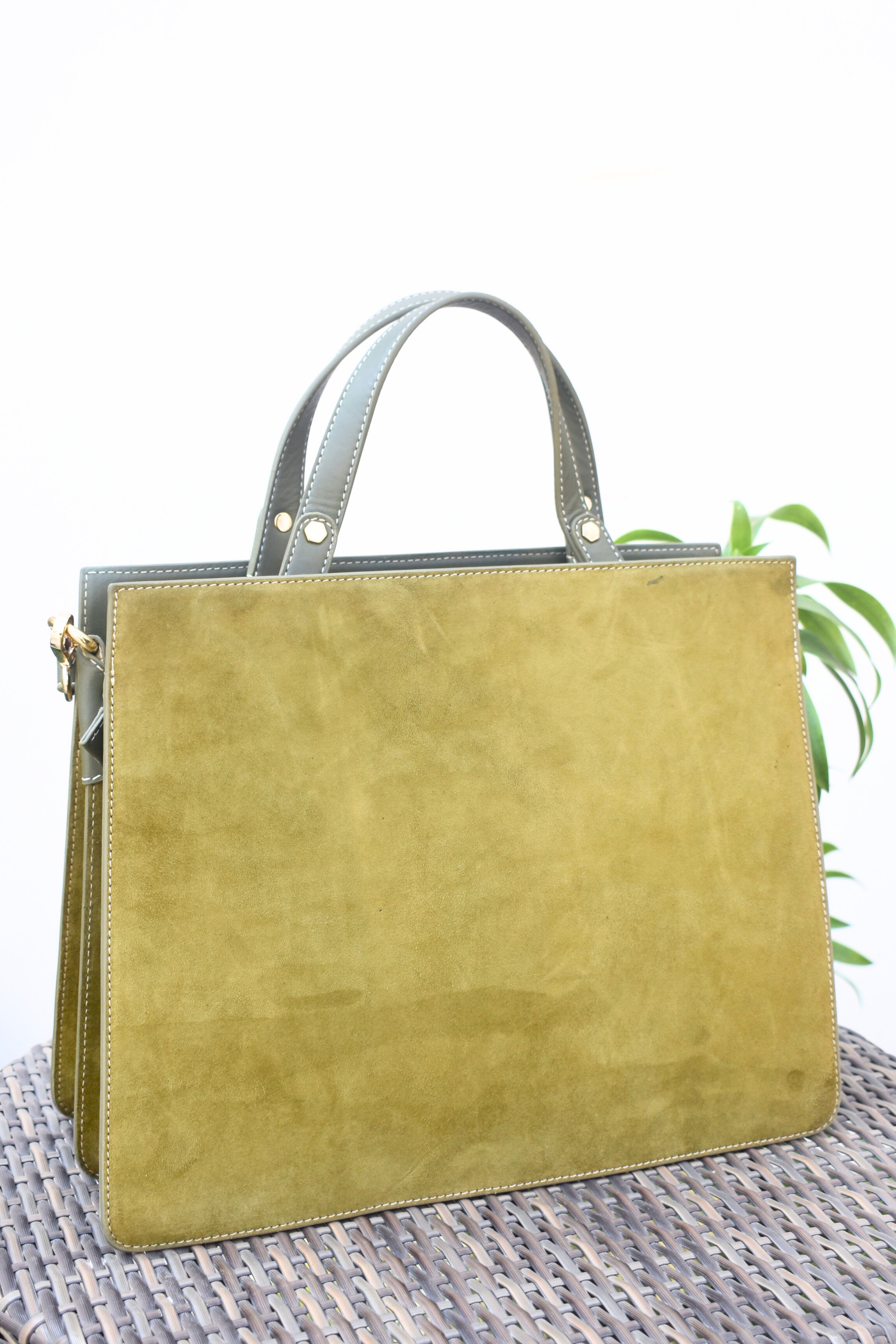Olive Green Dual-Tone Leather Tote