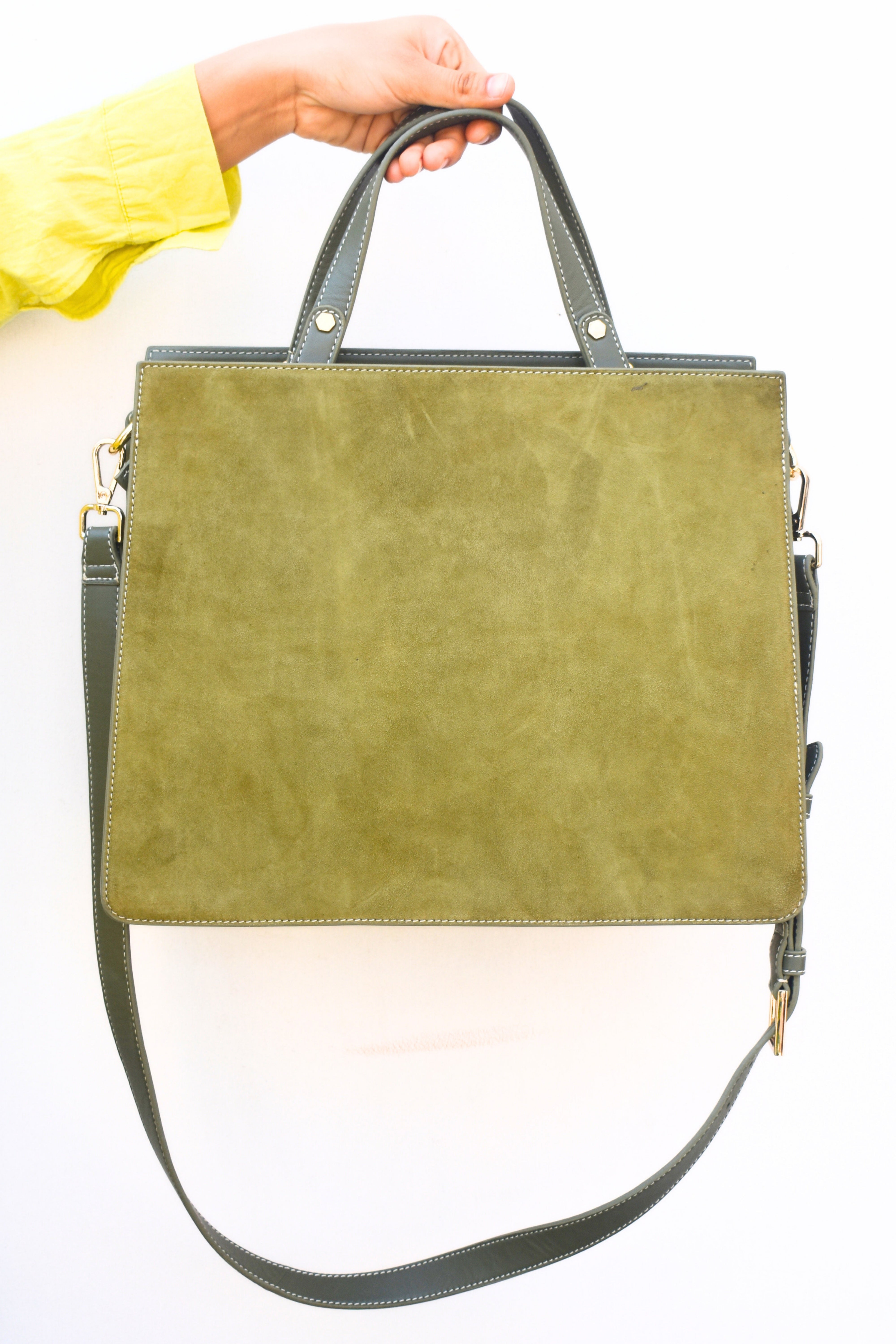 Olive Green Dual-Tone Leather Tote
