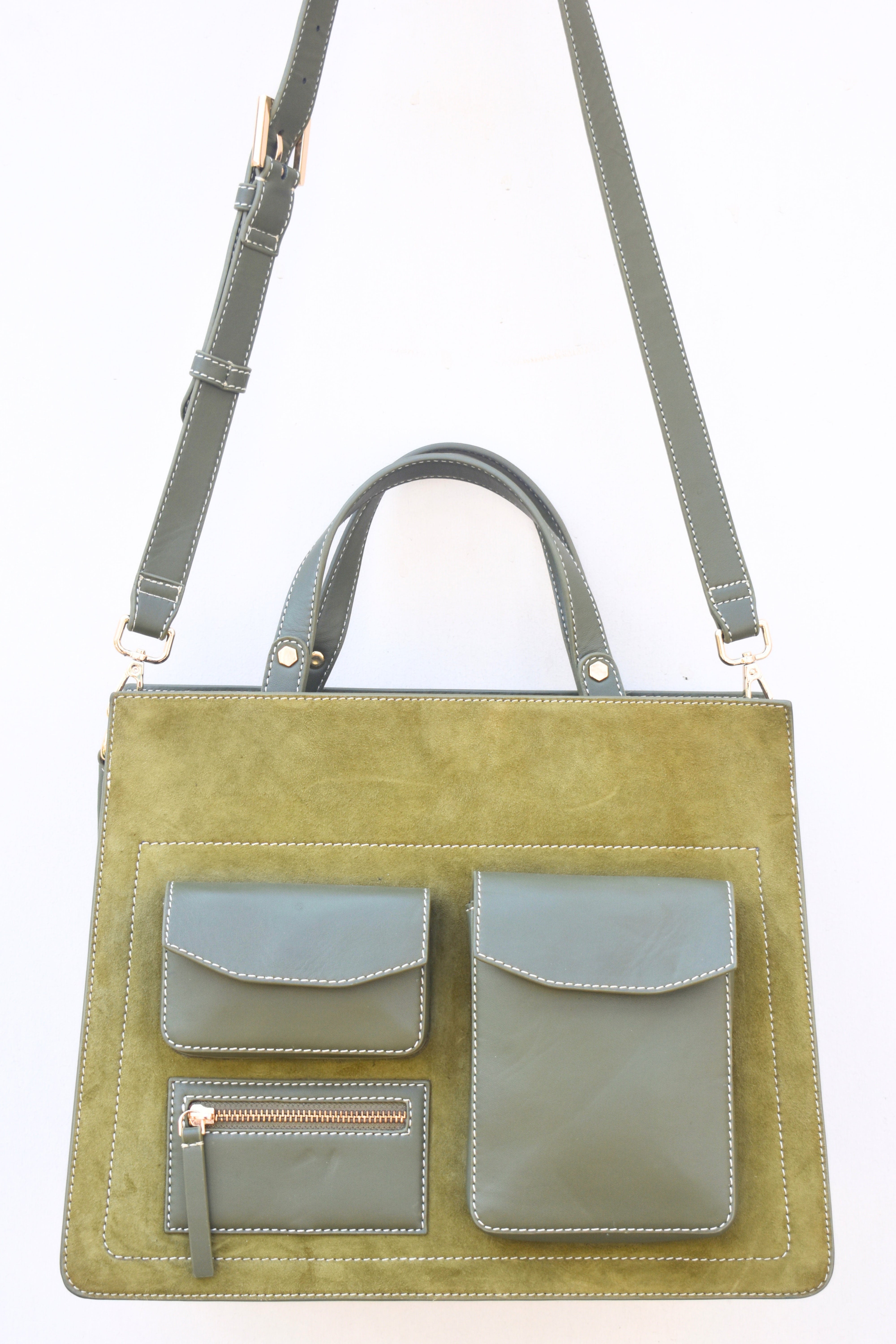 Olive Green Dual-Tone Leather Tote