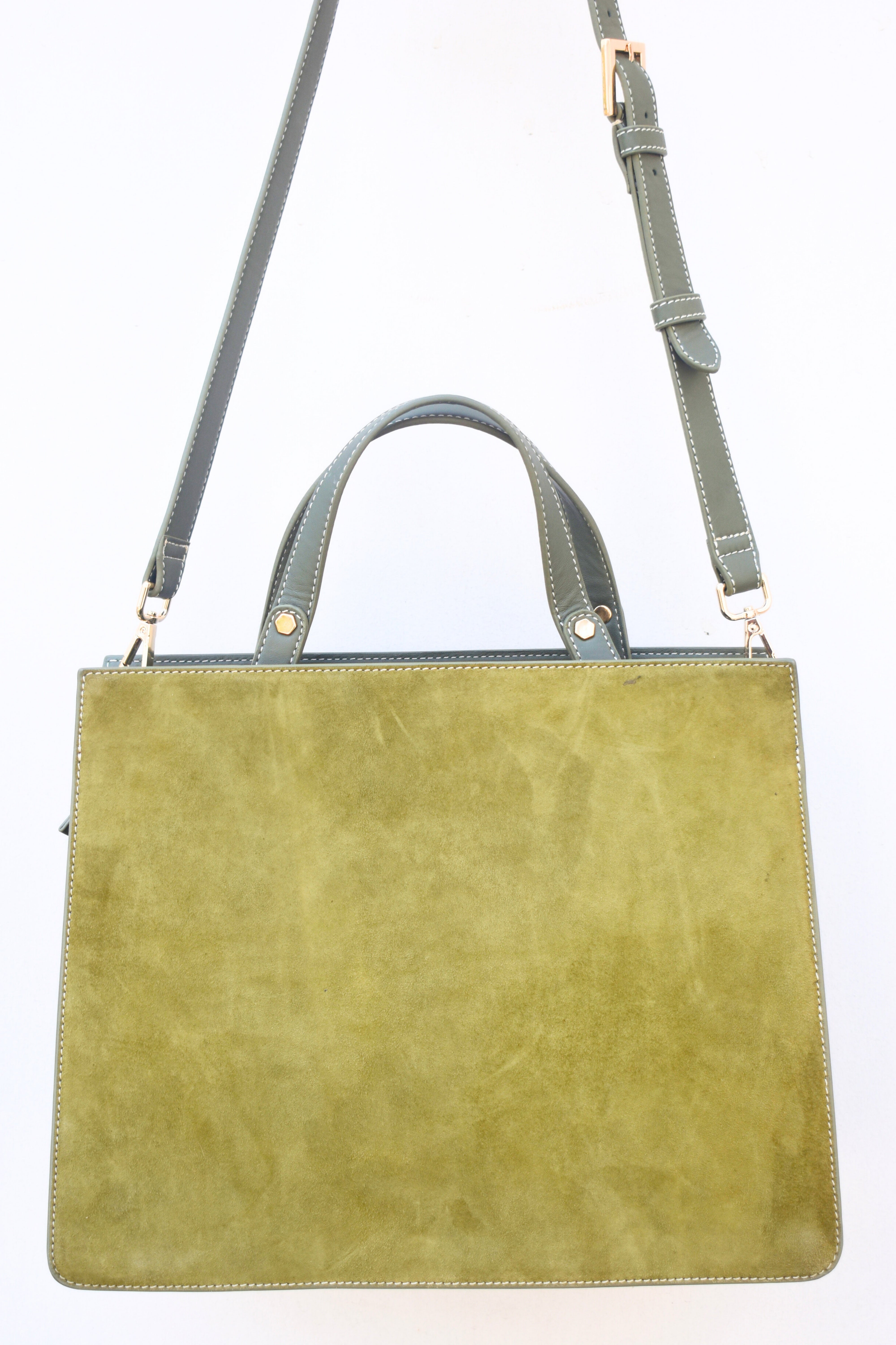 Olive Green Dual-Tone Leather Tote
