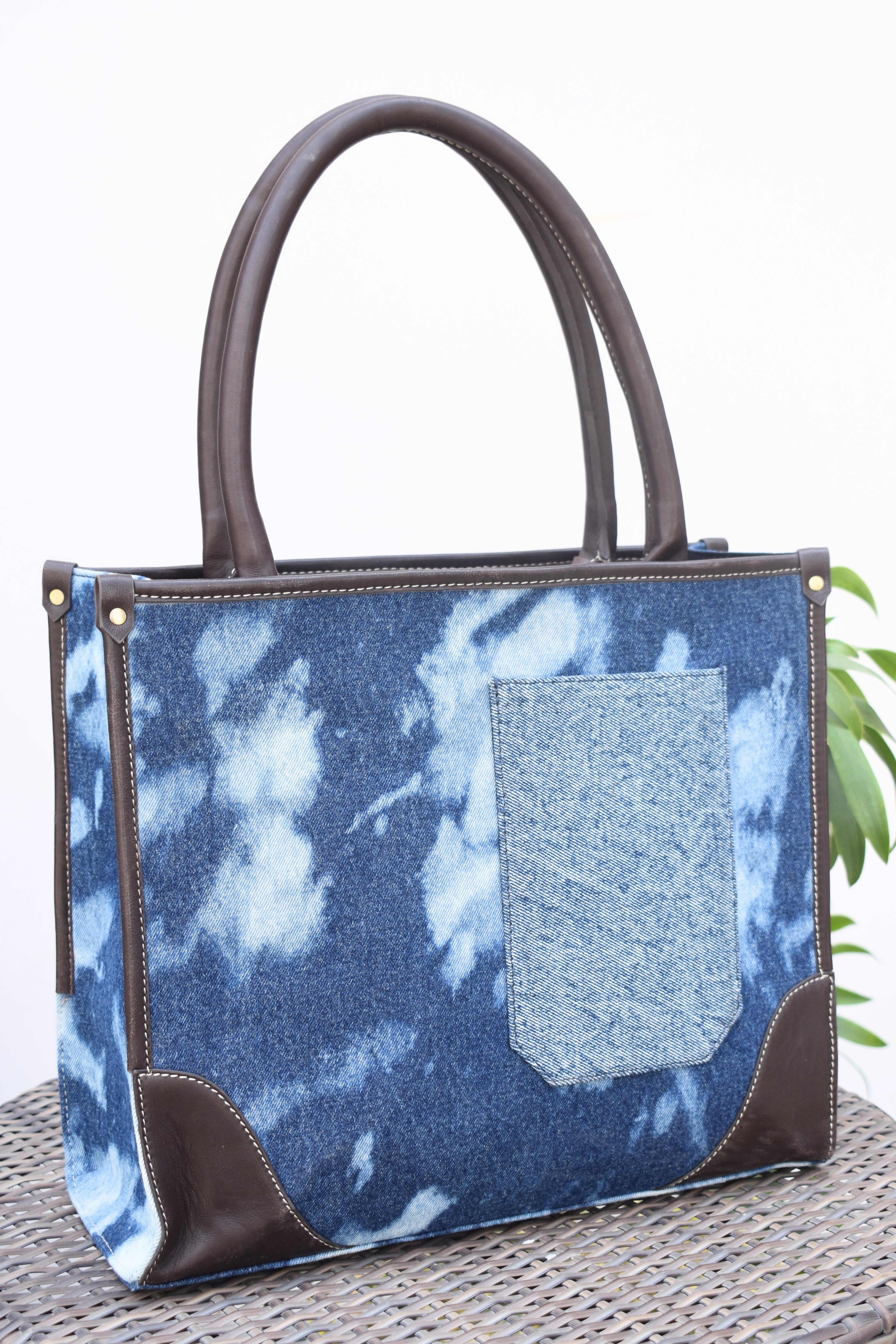 Denim & Leather Tote Bag