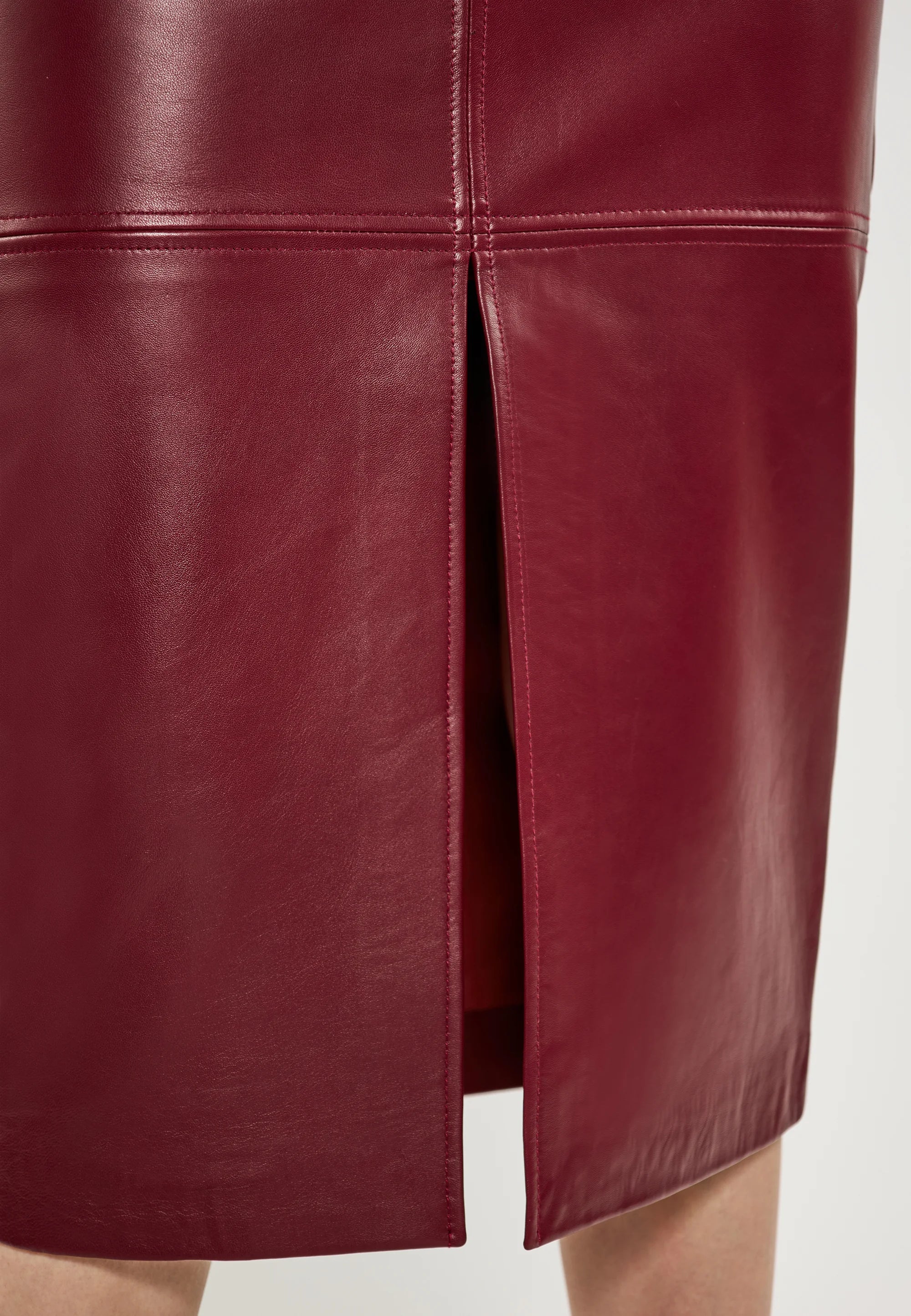 Crimson Luxe Straight-Cut Leather Skirt