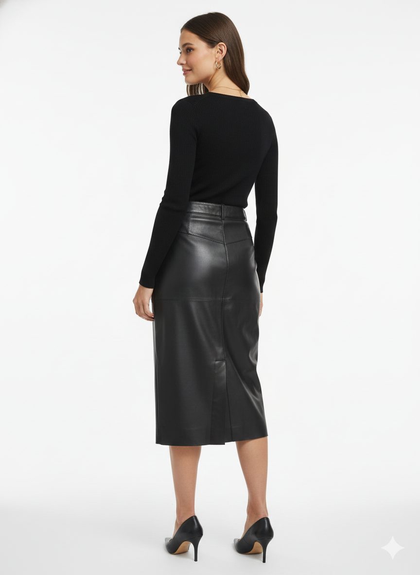 Serene Noir Lamb Leather Pencil Skirt